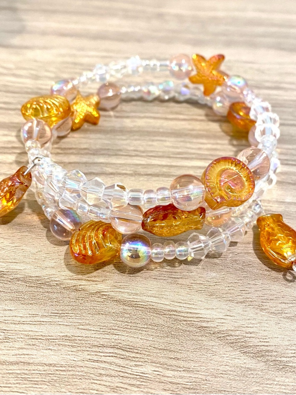 84. Orange & Crystal Beaded Memory Coil Bracelet - Women Jewelry - Picture 2 of 2